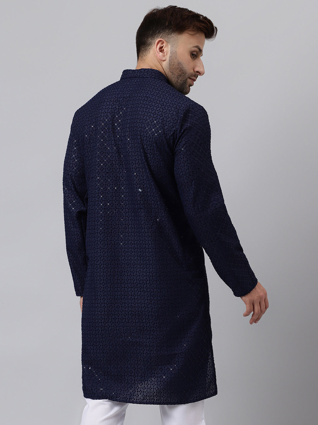 Hangup Men's Ethnic Embroidered Navy Kurta