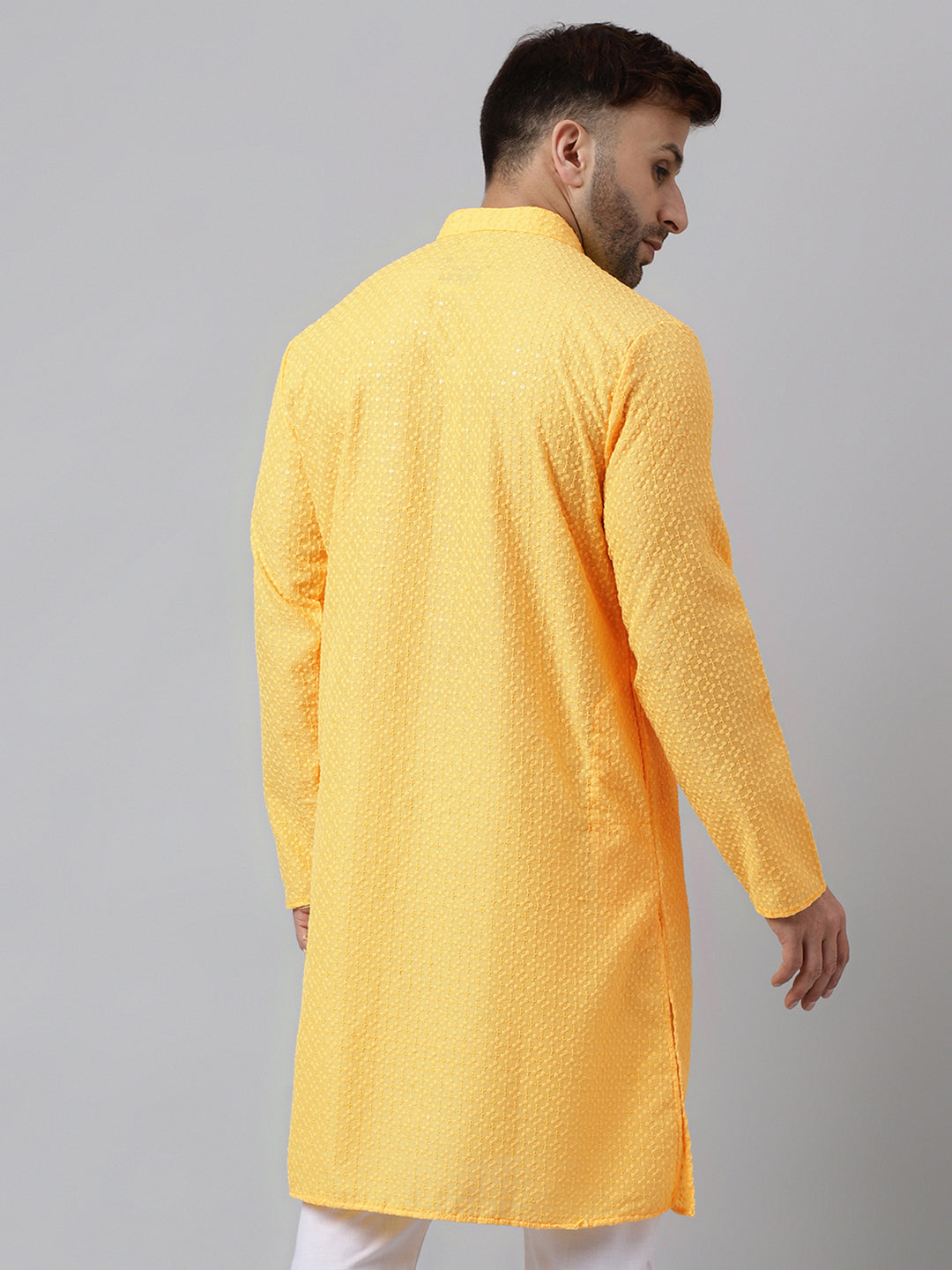 Hangup Men's Ethnic Embroidered Lemon Kurta