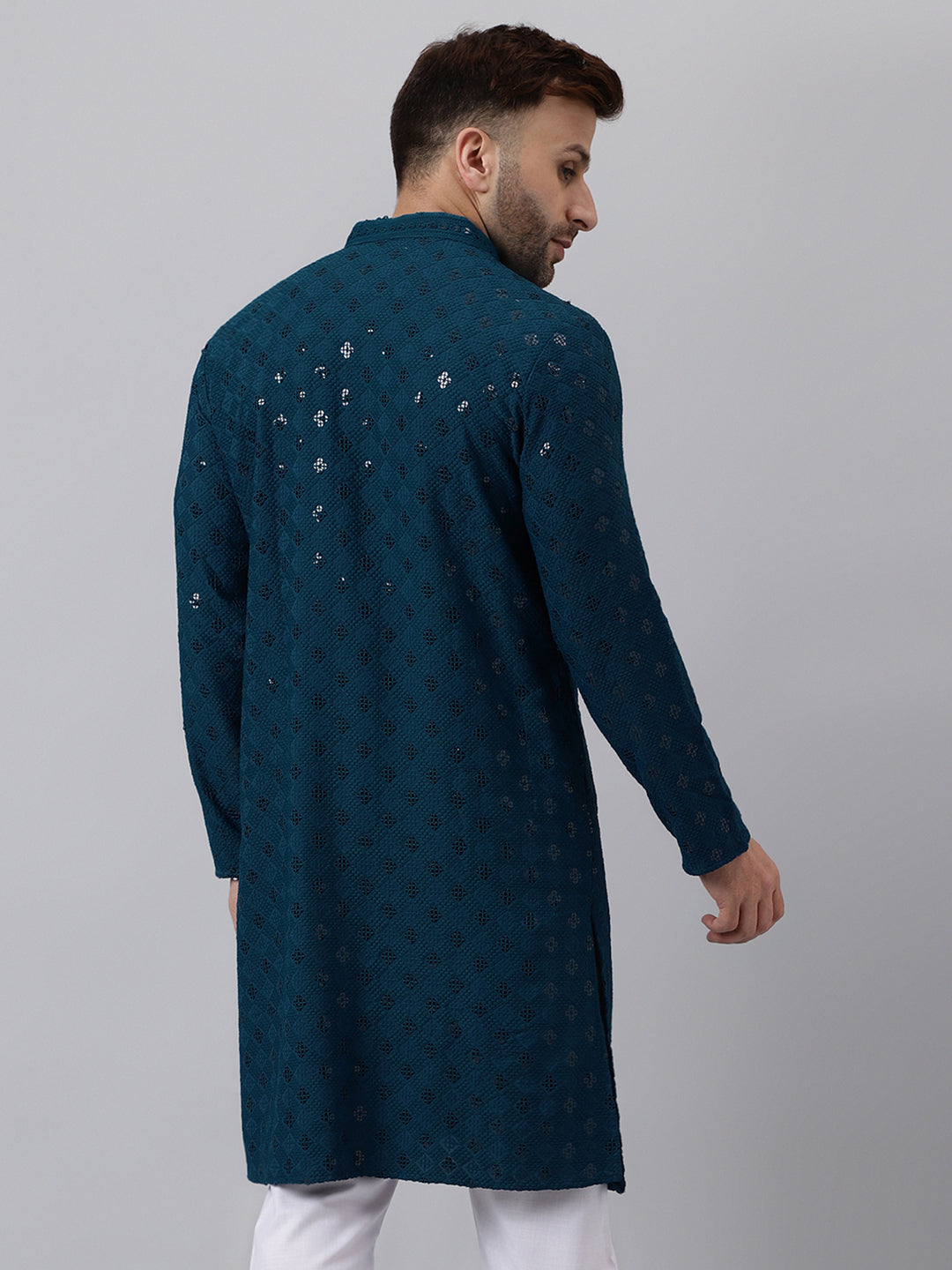 Hangup Men's Ethnic Embroidered Green Kurta