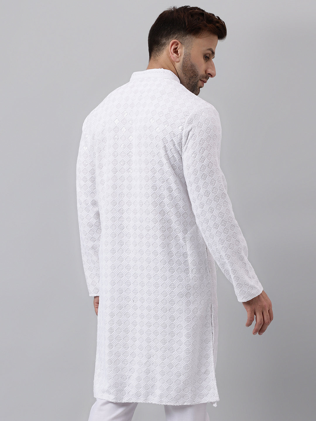 Hangup Men's Ethnic Embroidered White Kurta