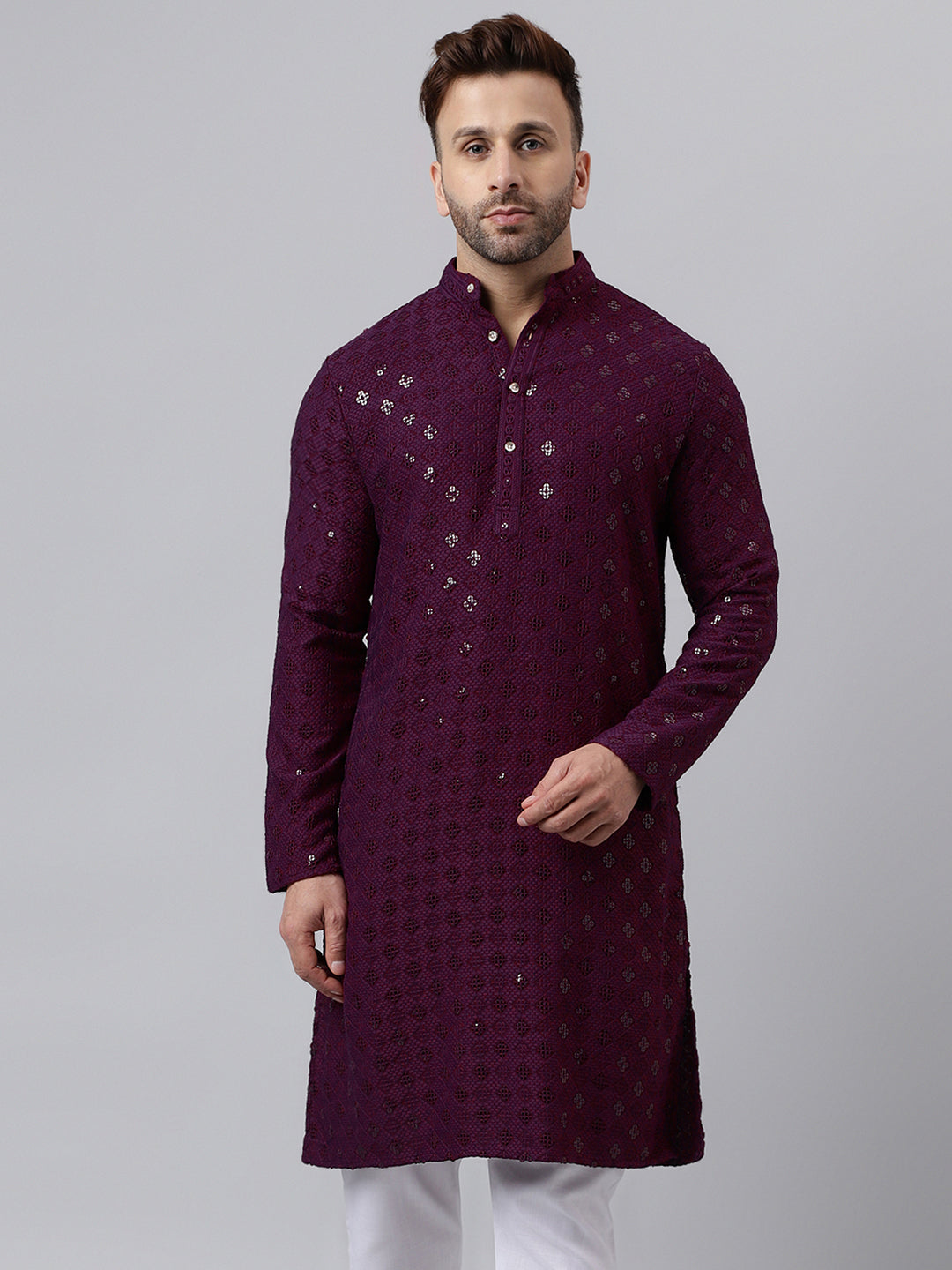 Hangup Men's Ethnic Embroidered Maroon Kurta