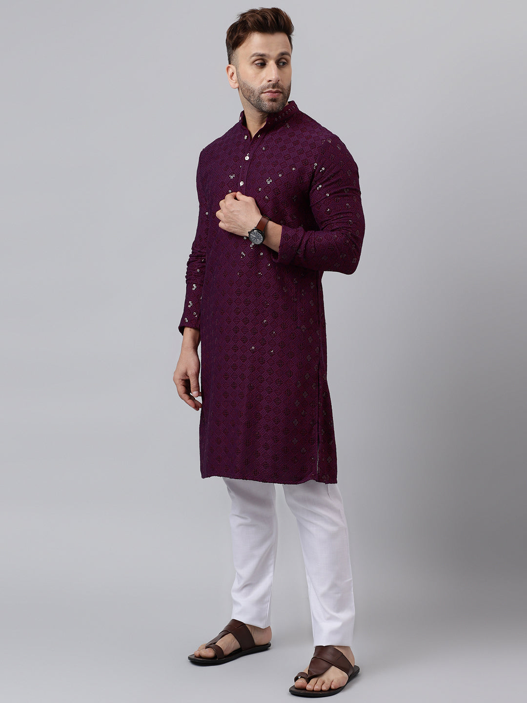 Hangup Men's Ethnic Embroidered Maroon Kurta