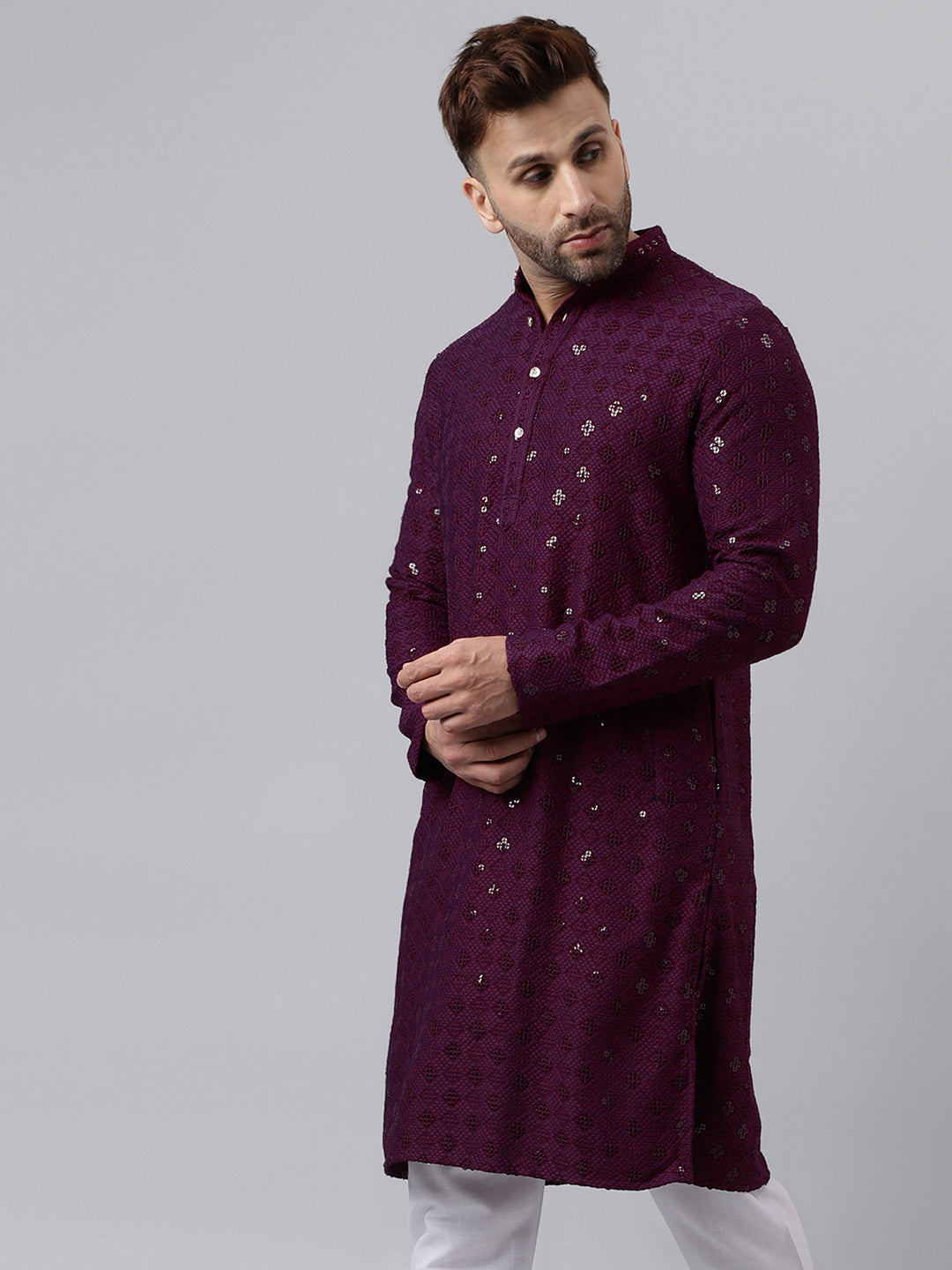 Hangup Men's Ethnic Embroidered Maroon Kurta