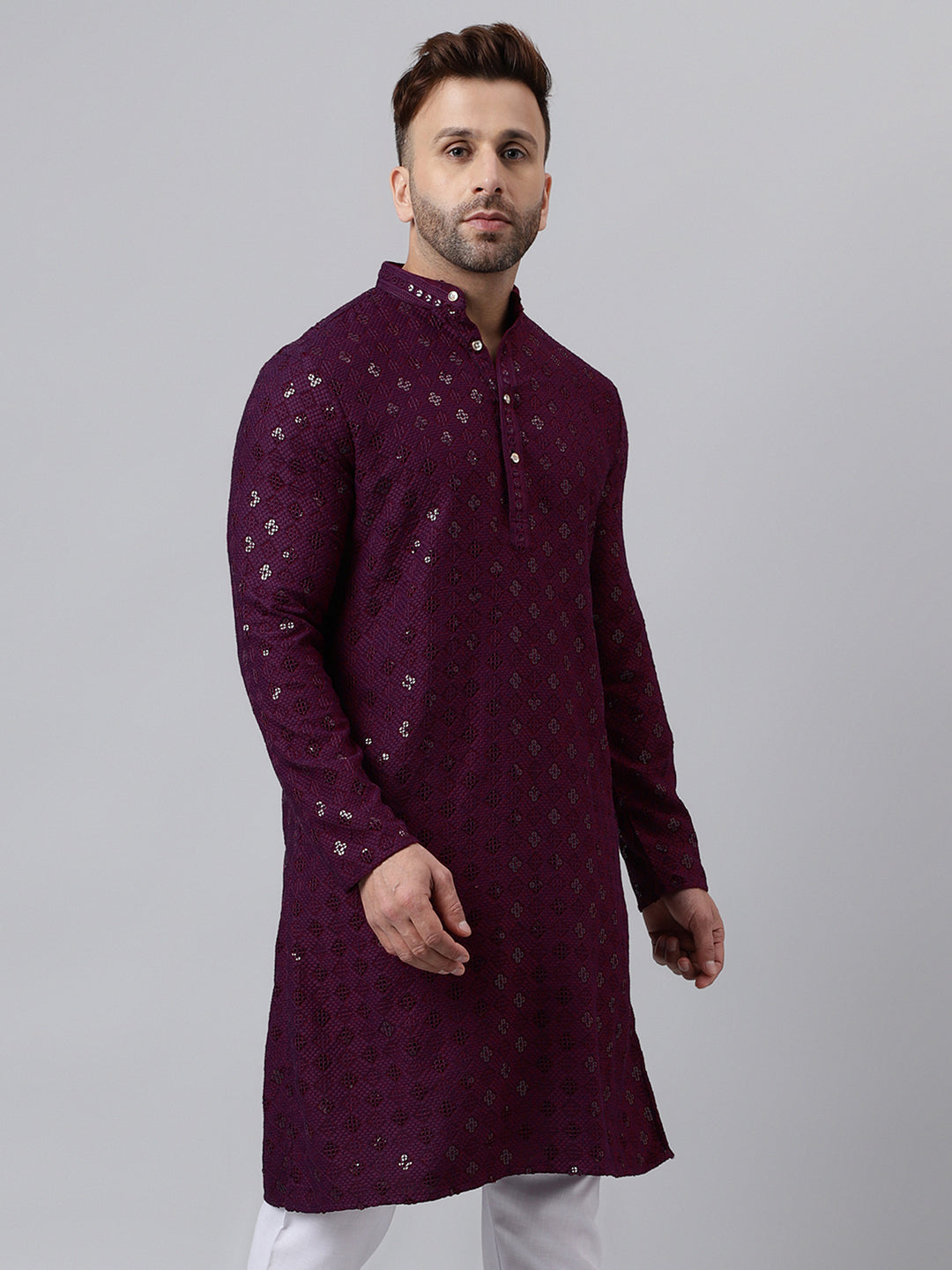 Hangup Men's Ethnic Embroidered Maroon Kurta