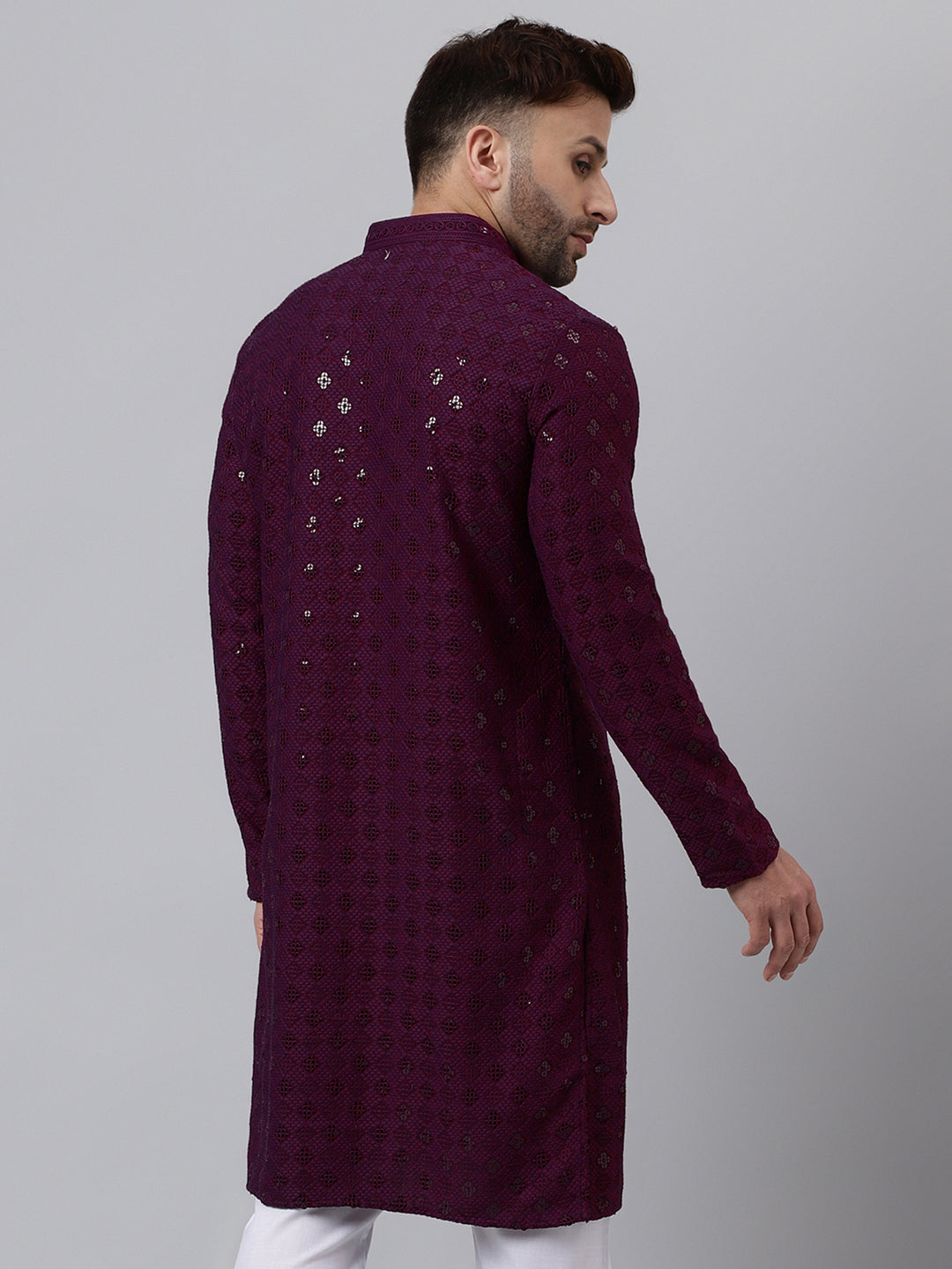 Hangup Men's Ethnic Embroidered Maroon Kurta