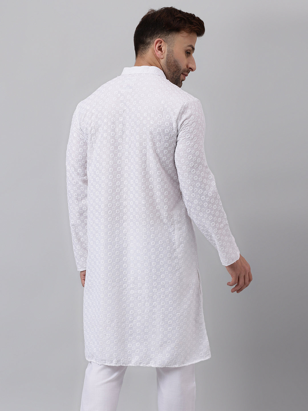 Hangup Men's Ethnic Embroidered White Kurta