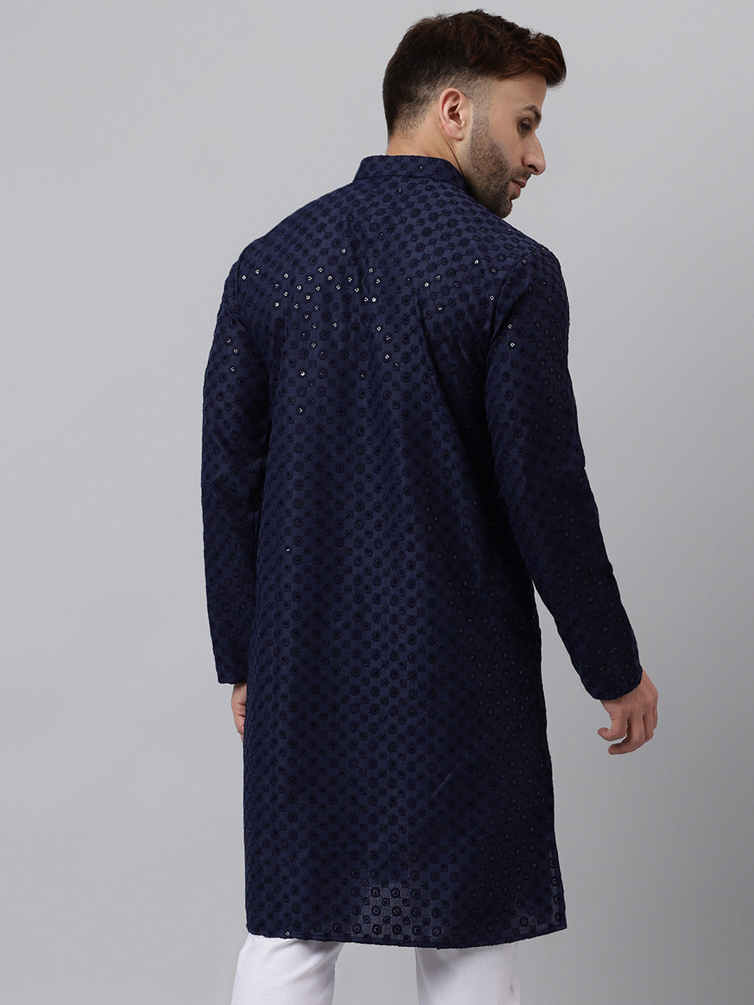 Hangup Men's Ethnic Embroidered Navy Kurta