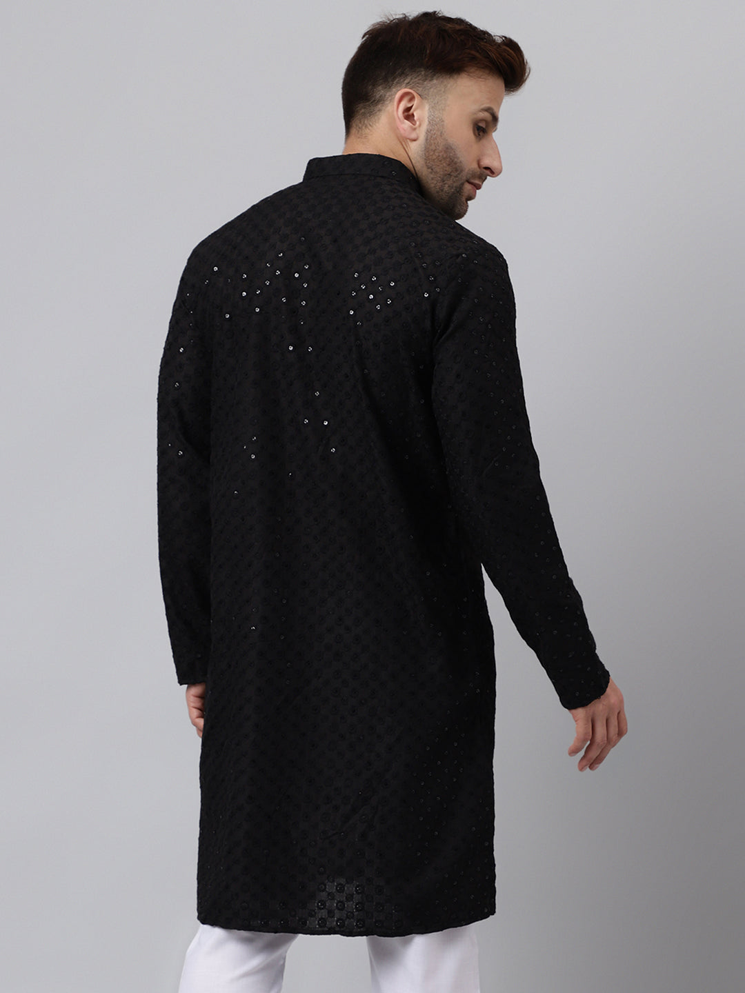 Hangup Men's Ethnic Embroidered Black Kurta