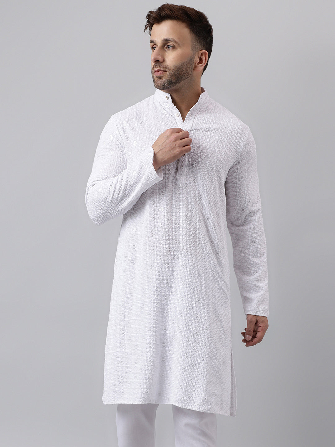 Hangup Men's Ethnic Embroidered White Kurta