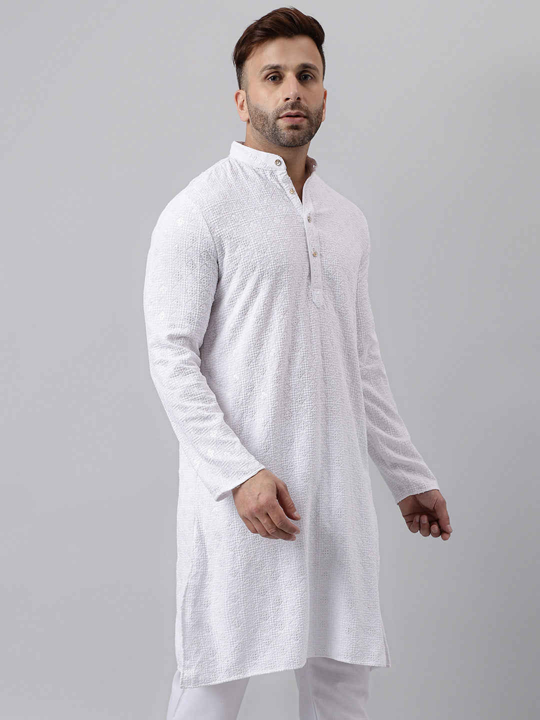 Hangup Men's Ethnic Embroidered White Kurta