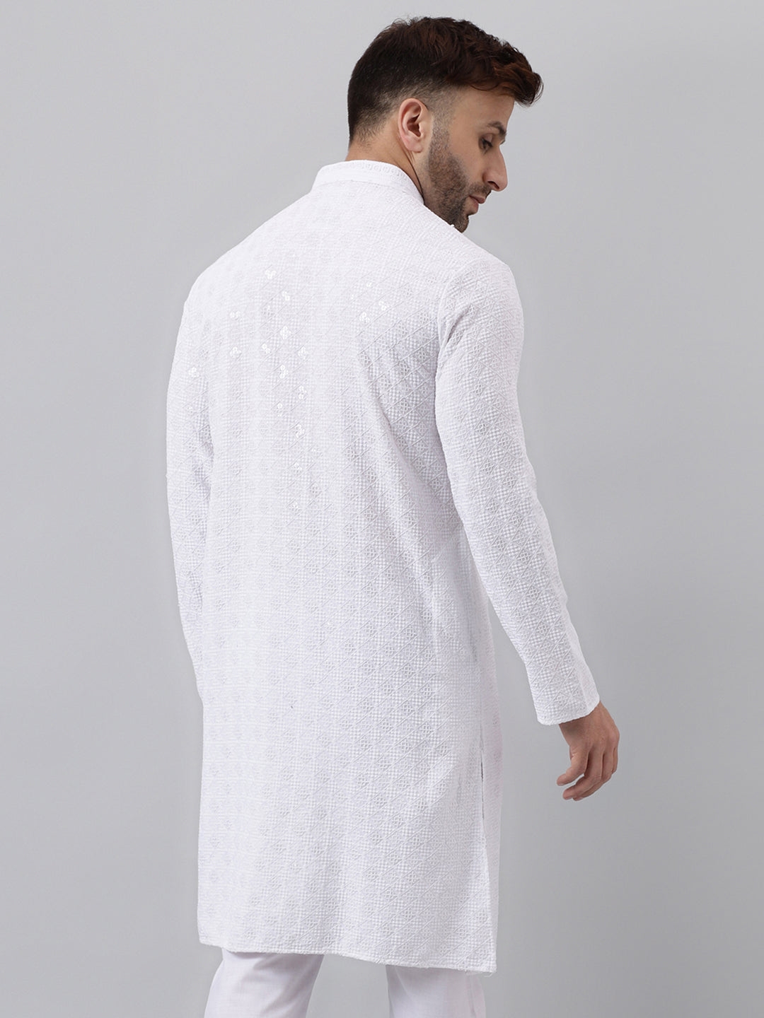 Hangup Men's Ethnic Embroidered White Kurta