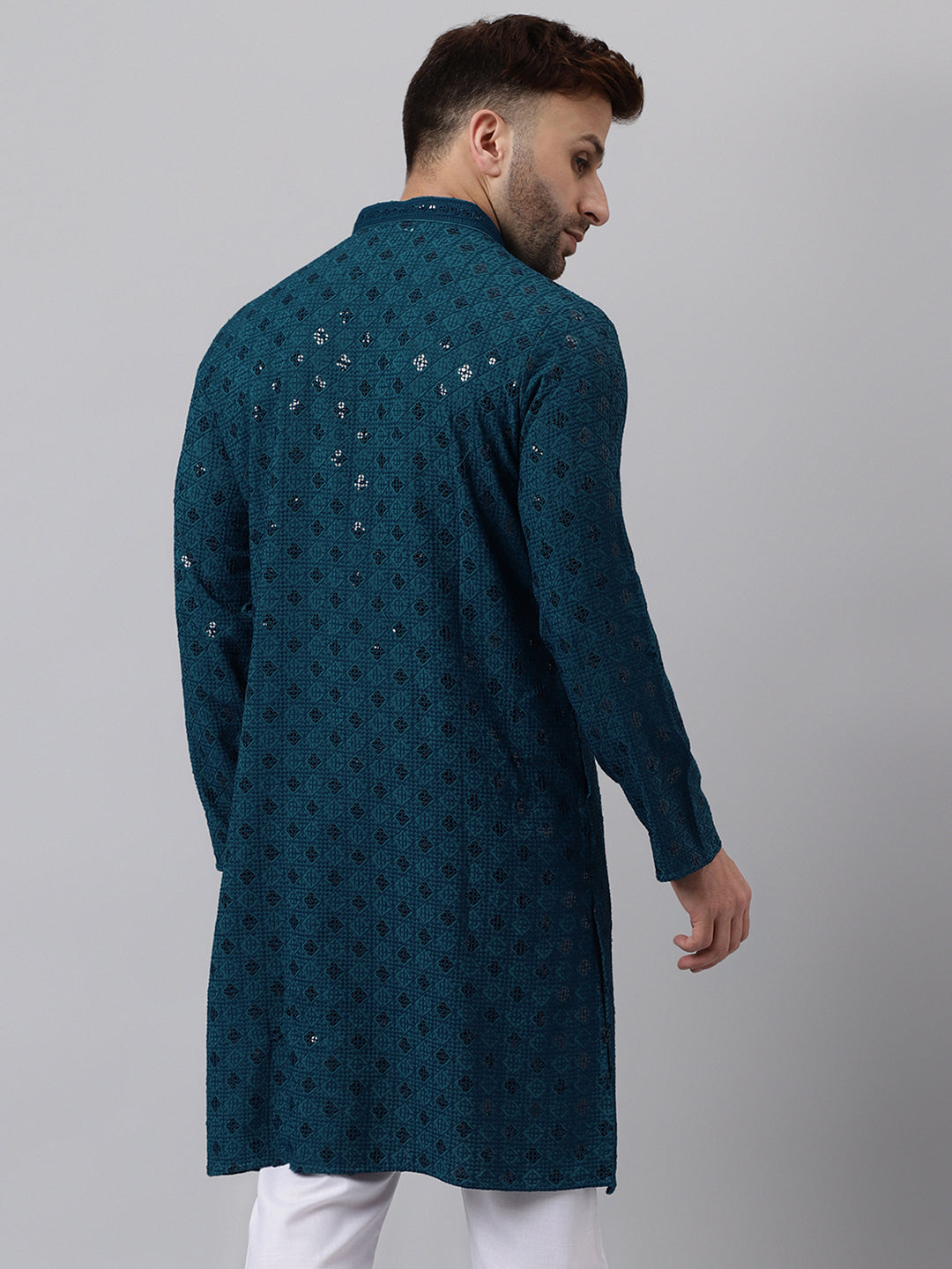 Hangup Men's Ethnic Embroidered Green Kurta