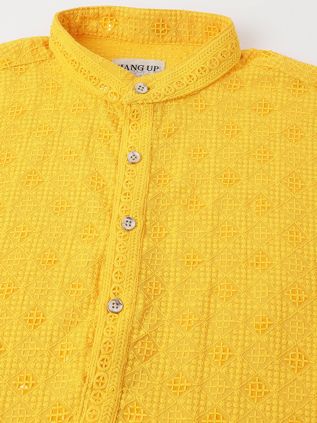 Hangup Men's Ethnic Embroidered Yellow Kurta