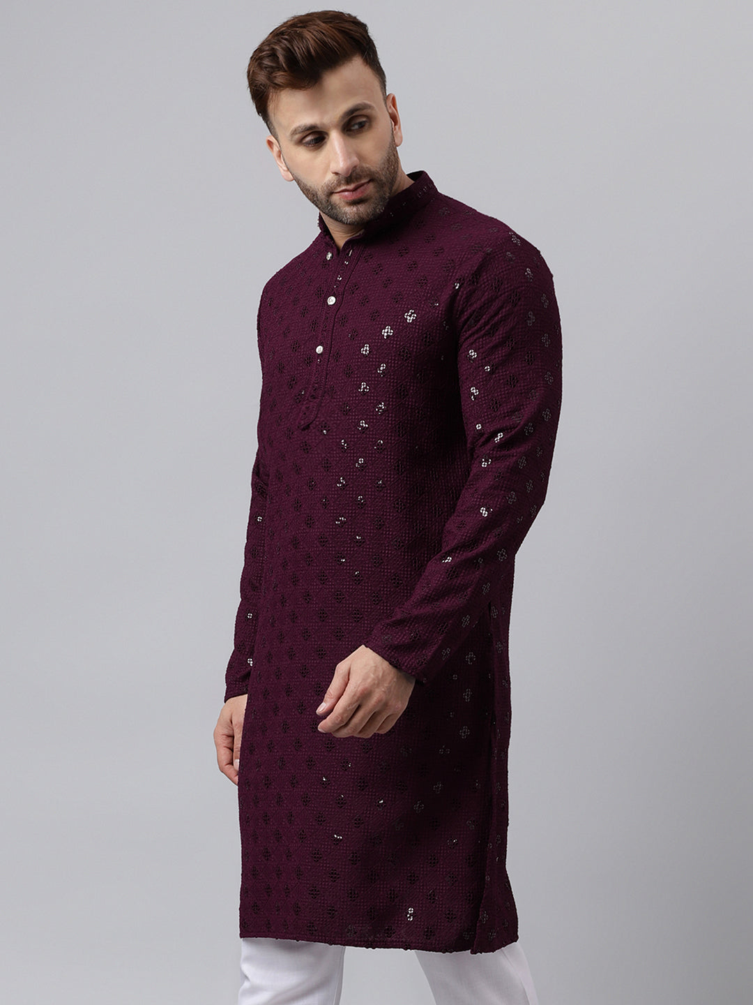 Hangup Men's Ethnic Embroidered Maroon Kurta