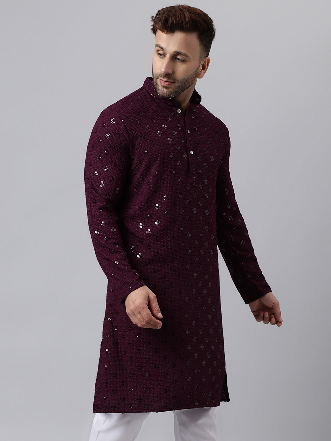 Hangup Men's Ethnic Embroidered Maroon Kurta