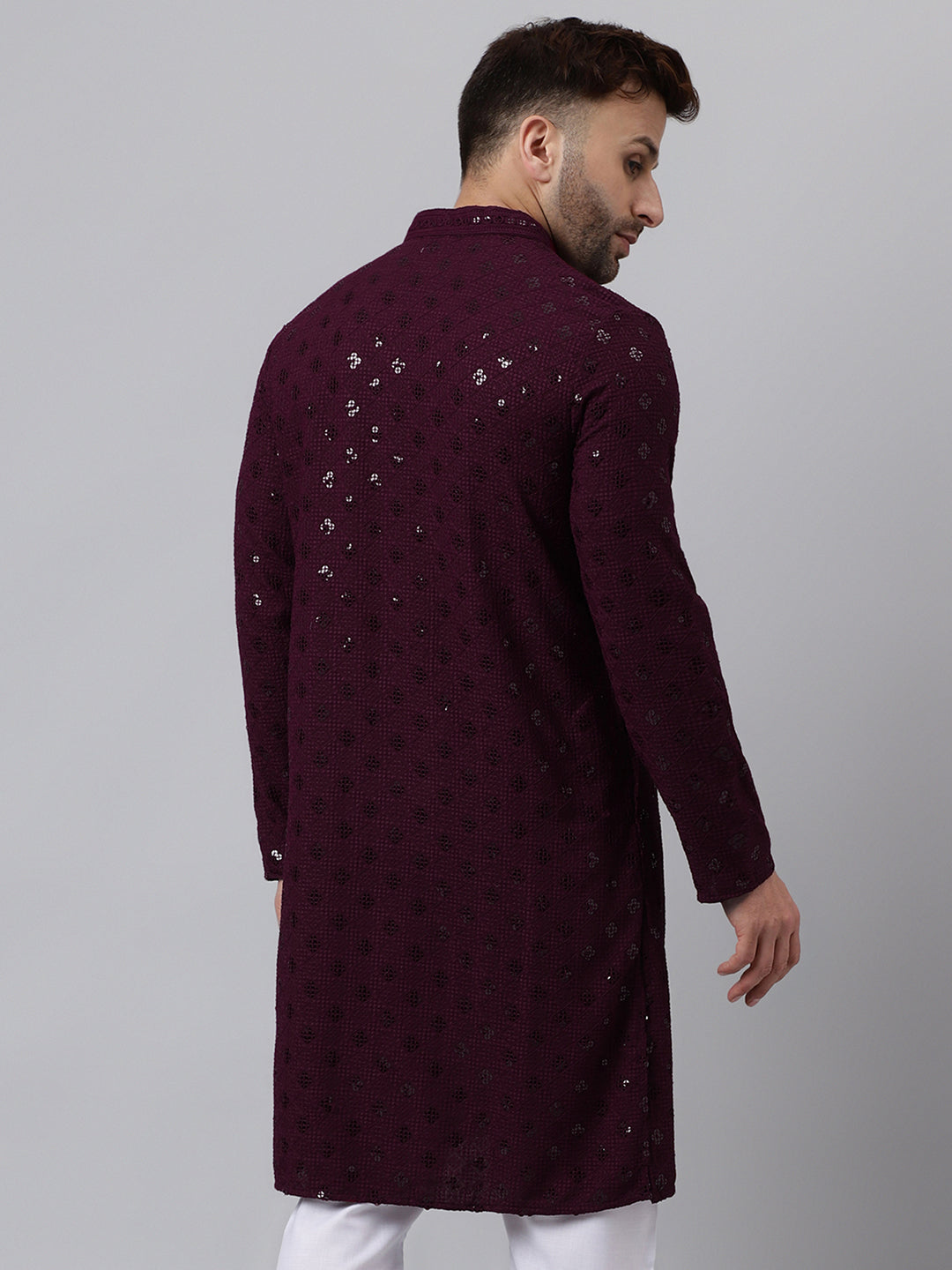 Hangup Men's Ethnic Embroidered Maroon Kurta