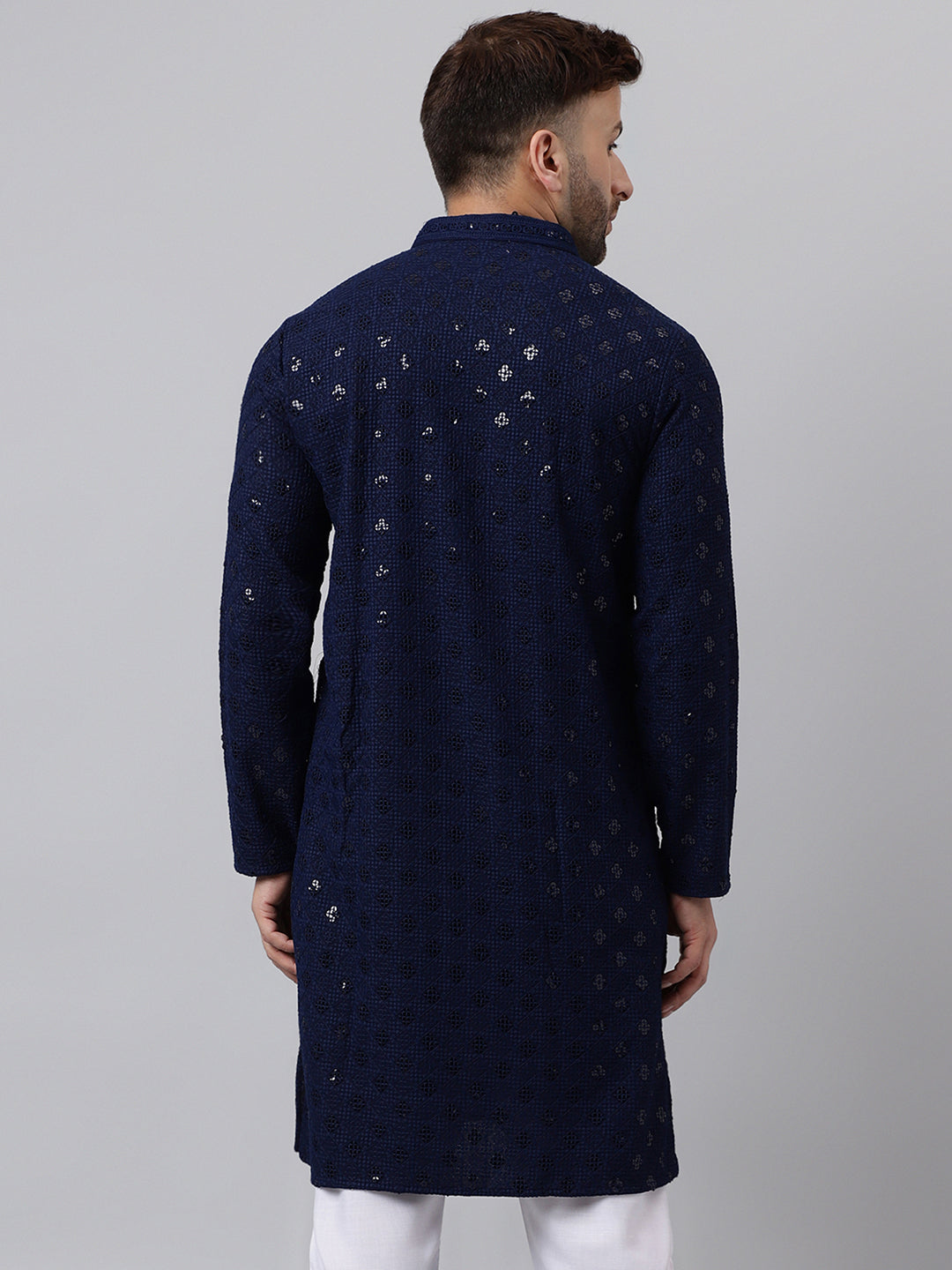 Hangup Men's Ethnic Embroidered Navy Kurta