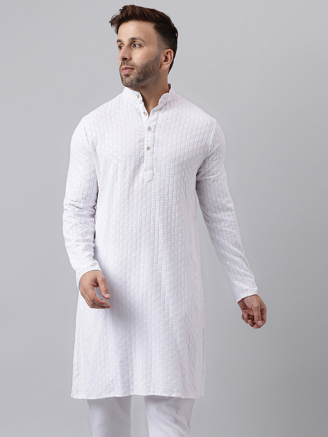 Hangup Men's Ethnic Embroidered White Kurta