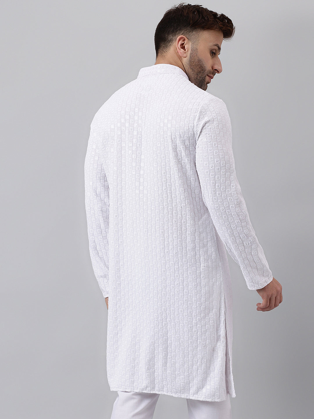 Hangup Men's Ethnic Embroidered White Kurta