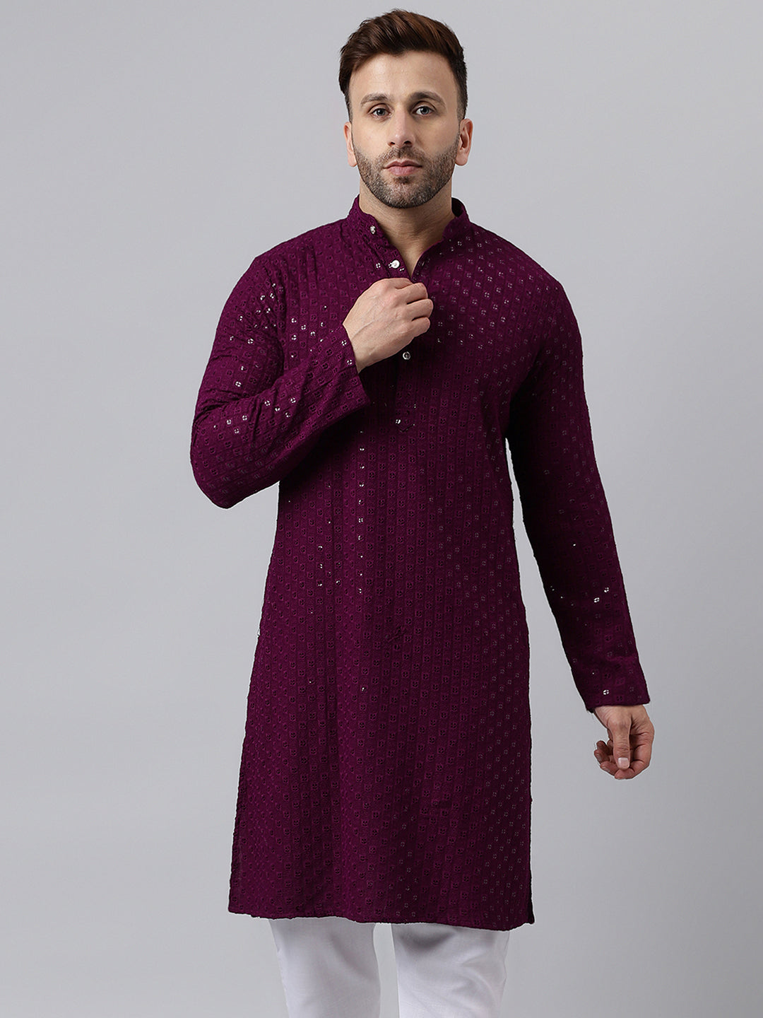 Hangup Men's Ethnic Embroidered Maroon Kurta