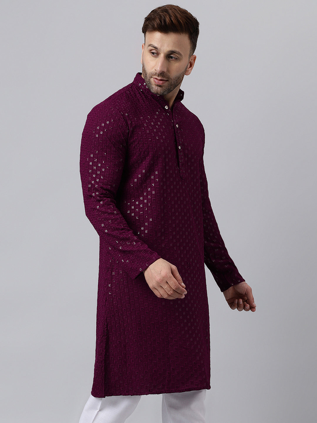 Hangup Men's Ethnic Embroidered Maroon Kurta