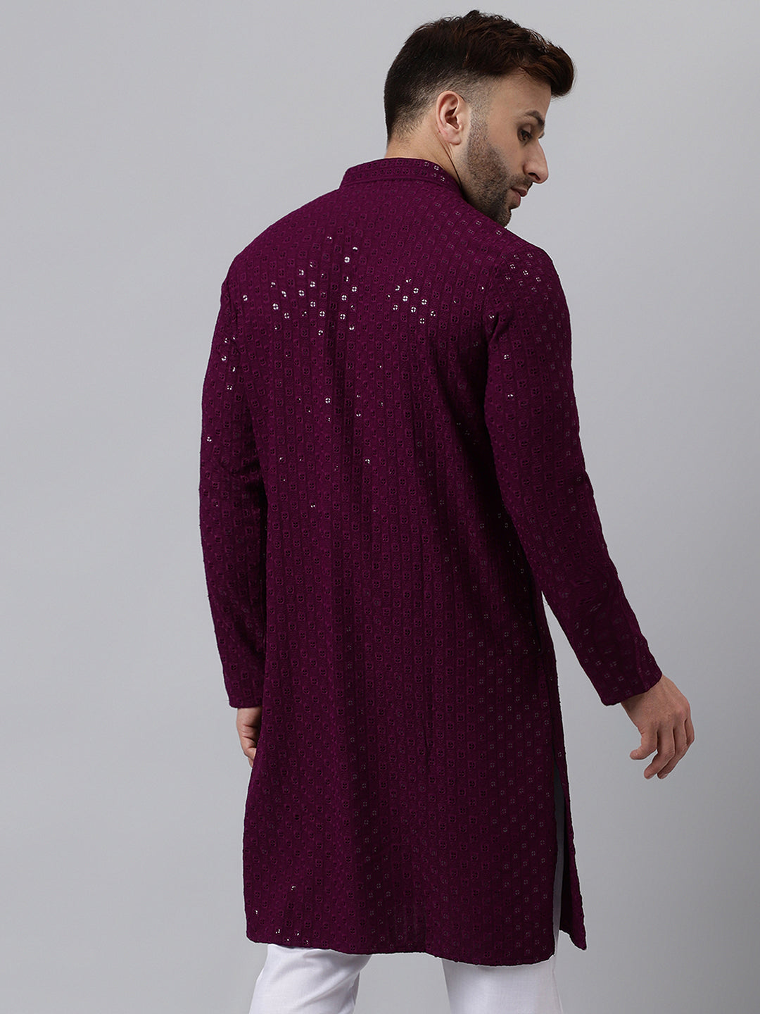 Hangup Men's Ethnic Embroidered Maroon Kurta