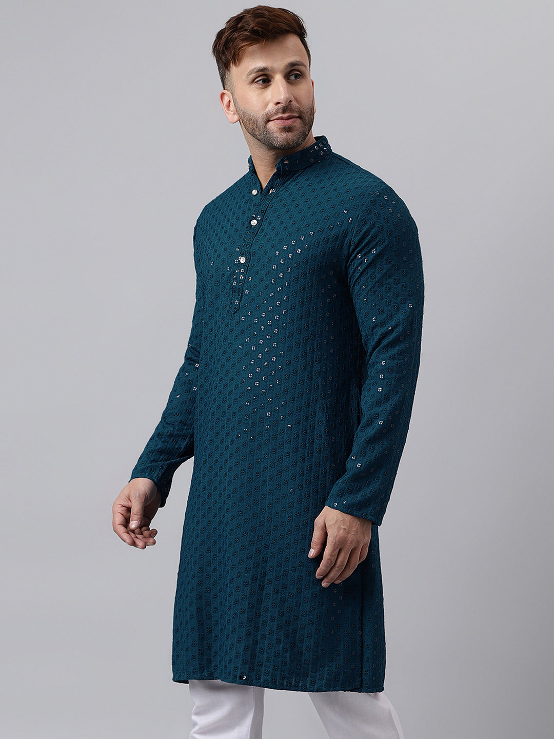 Hangup Men's Ethnic Embroidered Green Kurta