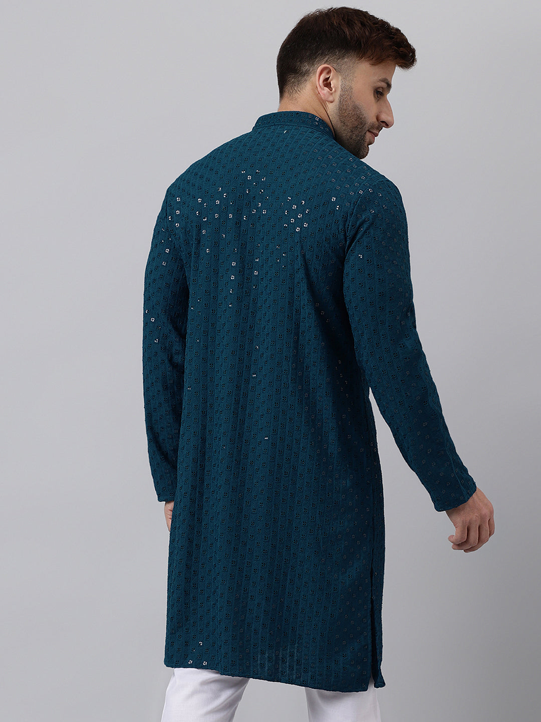 Hangup Men's Ethnic Embroidered Green Kurta