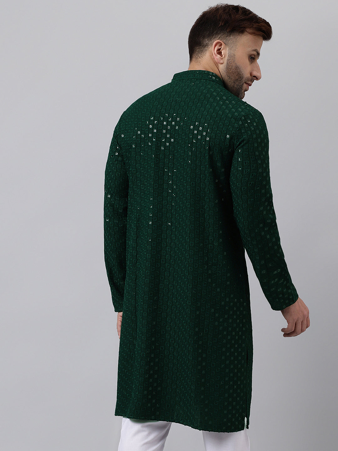 Hangup Men's Ethnic Embroidered Mehandi Green Kurta