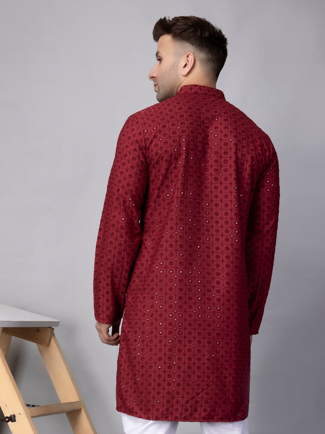 Hangup Men's Ethnic Embroidered maroon Kurta