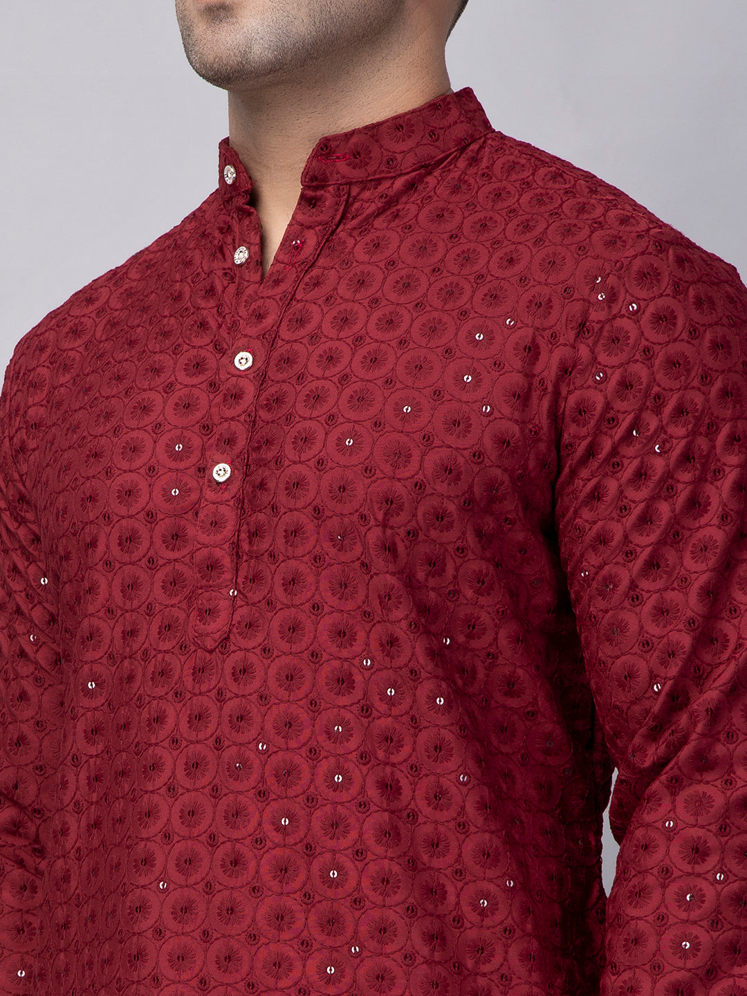 Hangup Men's Ethnic Embroidered maroon Kurta