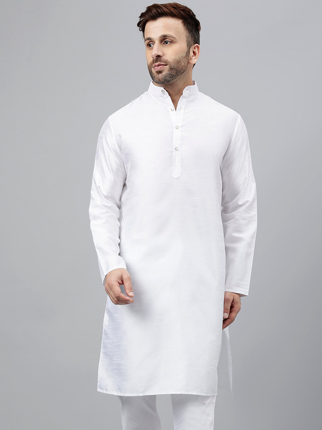 Hangup Men's Ethnic Solid White Kurta