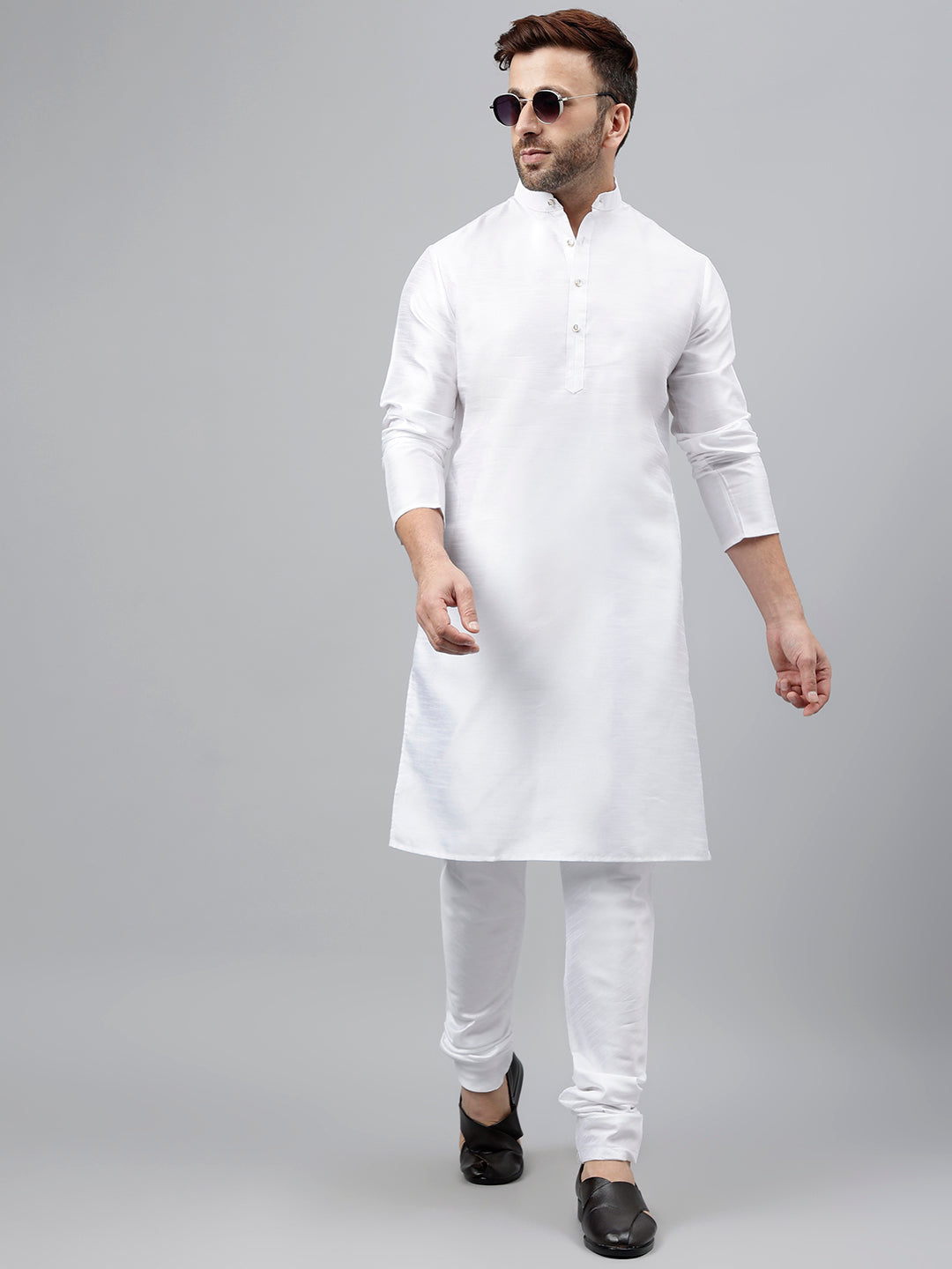 Hangup Men's Ethnic Solid White Kurta