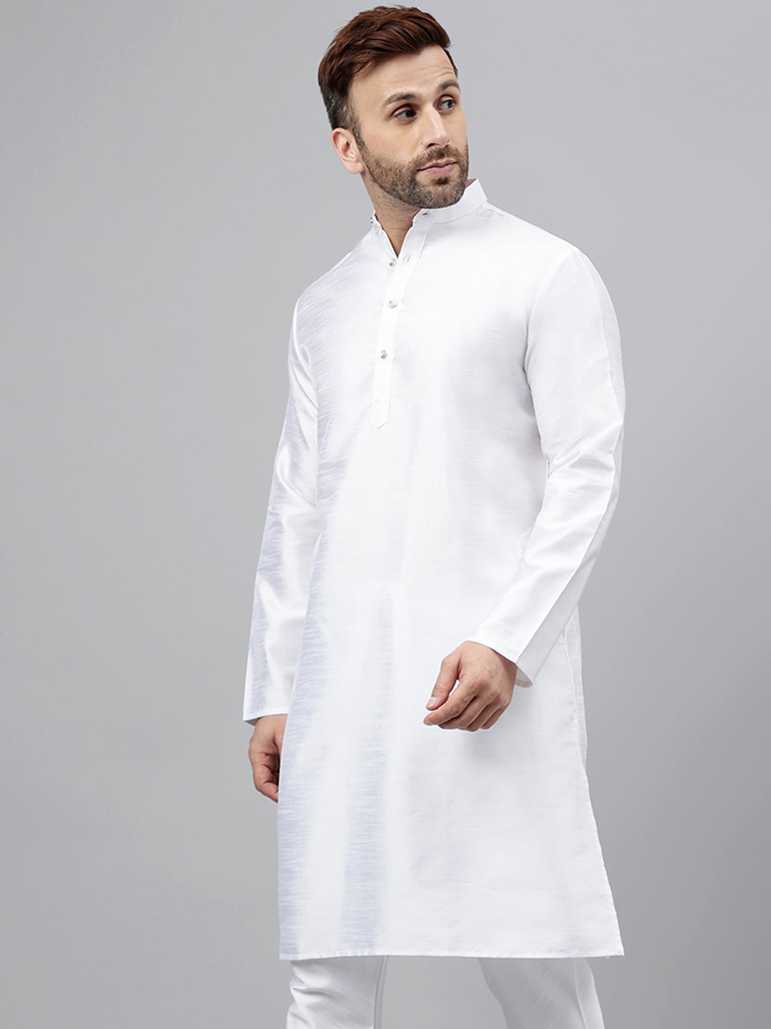 Hangup Men's Ethnic Solid White Kurta