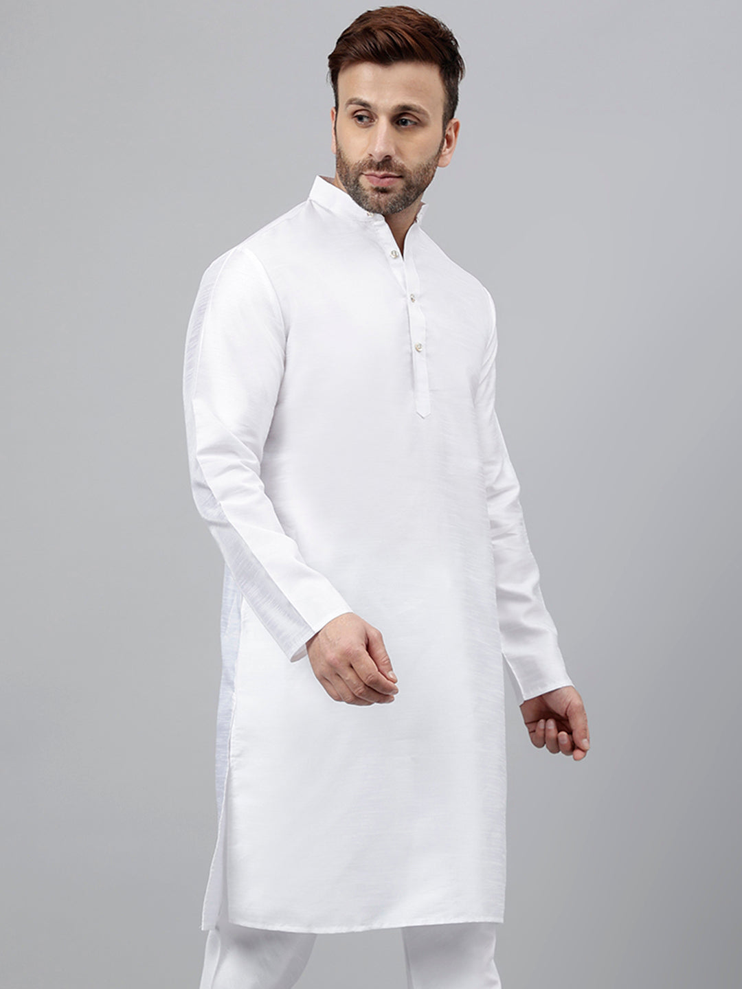 Hangup Men's Ethnic Solid White Kurta