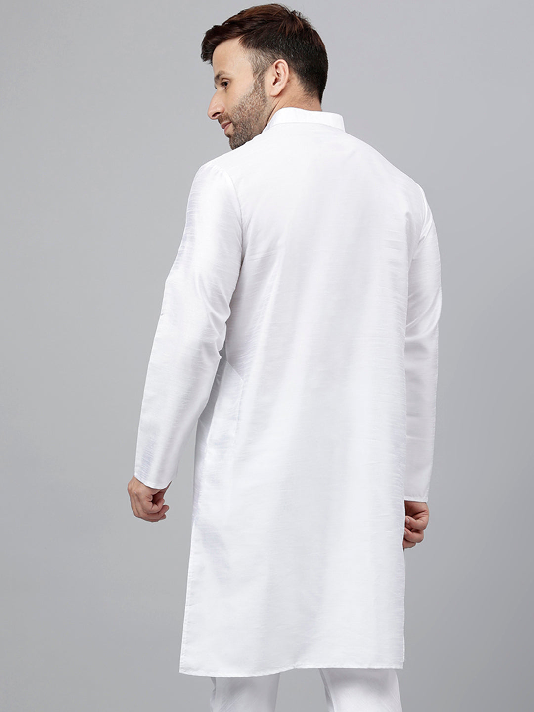 Hangup Men's Ethnic Solid White Kurta