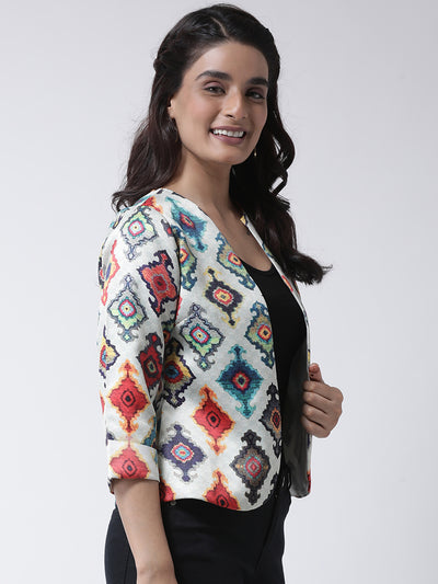 Hangup Women Printed Polyster Viscose Casual Jacket