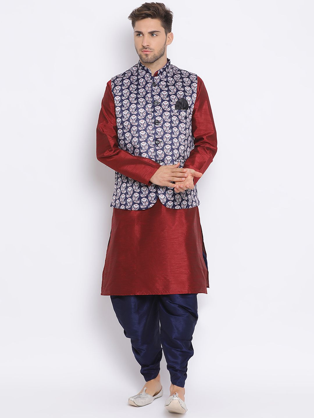 Hangup Men Party Printed 3Pc Kurta Harem and waistcoat